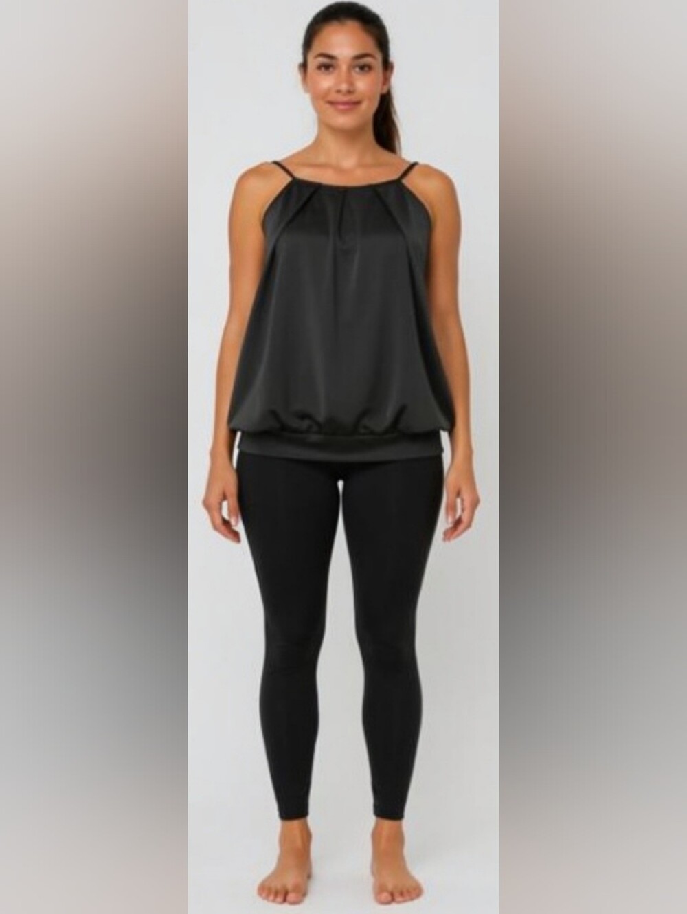 Gray Sleeveless Tank Top with Gathered Neckline